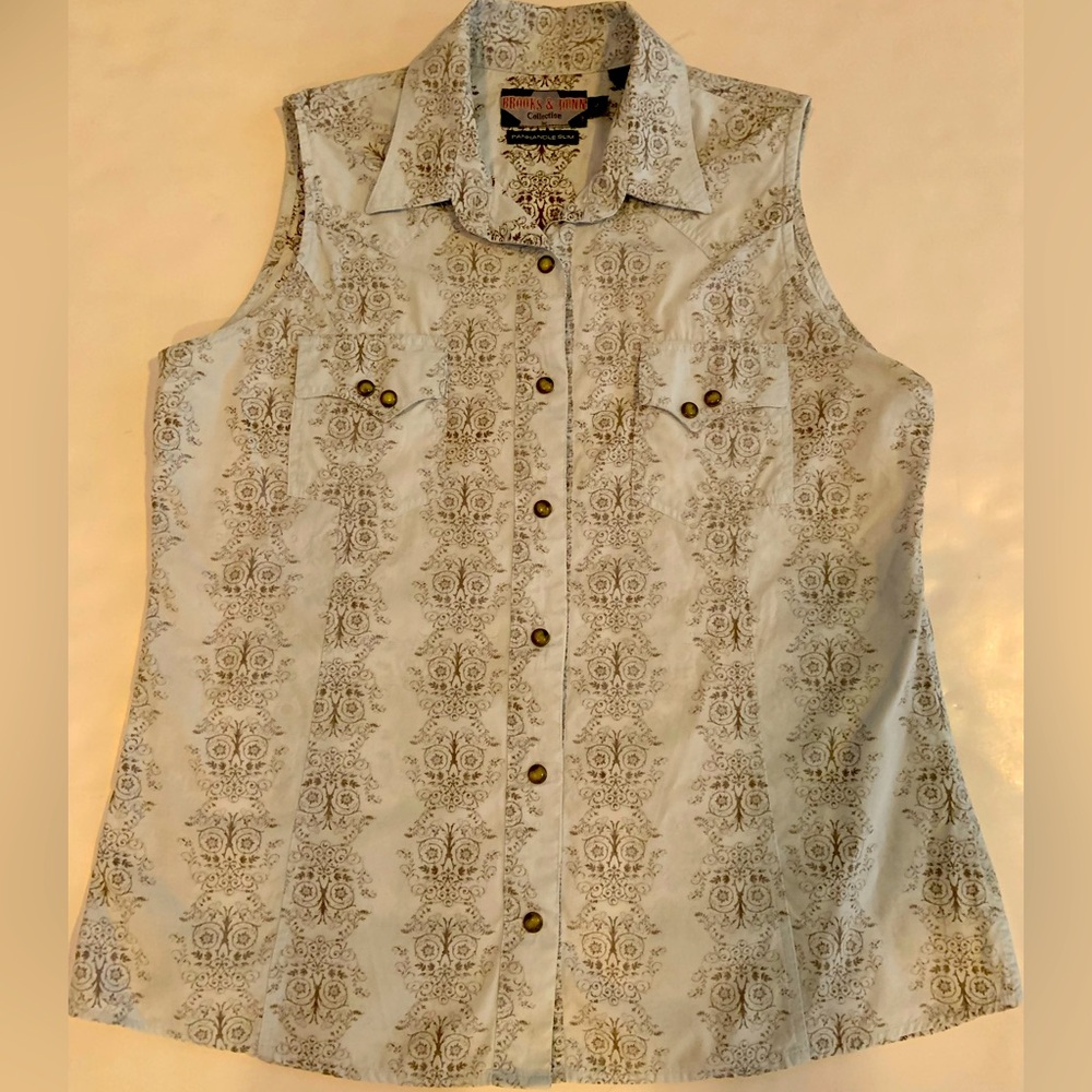 Brooks & Dunn Western Woman’s Sleeveless Snap Down Shirt Size Large